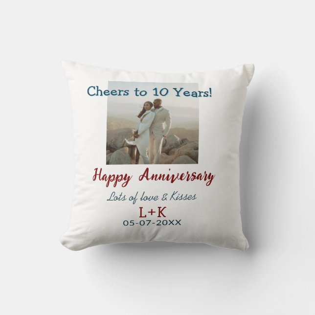 Coussin À 10 ans d'anniversaire de mariage joyeux ajoutez  (Recto)
