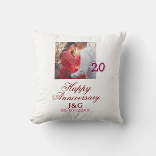 Coussin À 20 ans de bonheur anniversaire ajoutez une photo