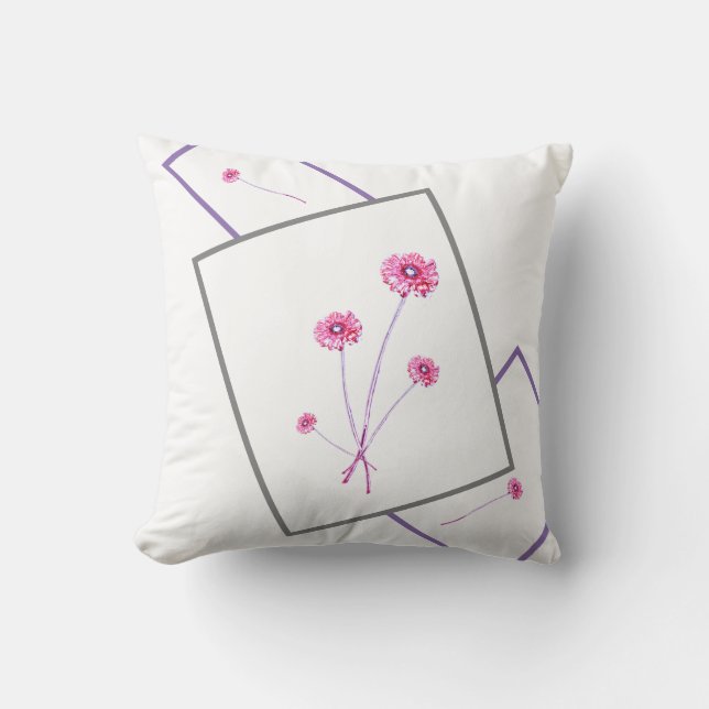 Coussin à cadre de fleurs rose pâle Gerbera (Recto)