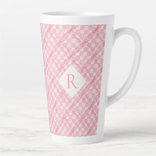 COUSSIN À CARREAUX ROSES Grand mug Latte + Initial