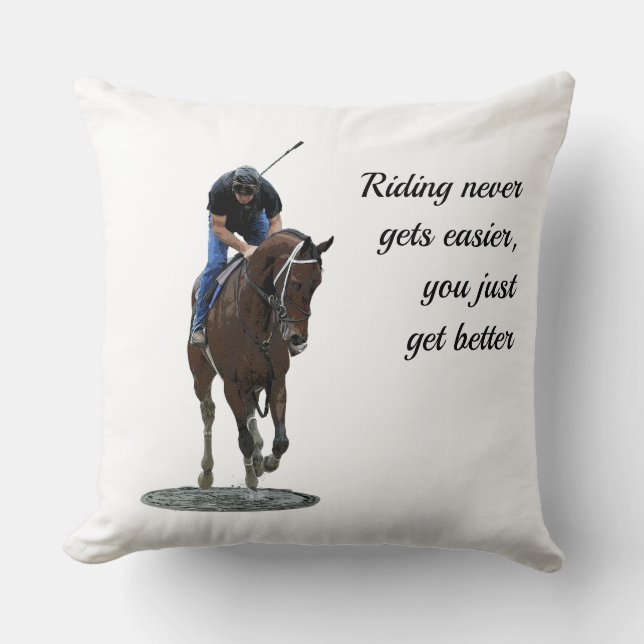 Coussin À Cheval Thoroughbred Galloping Et Rider (Recto)