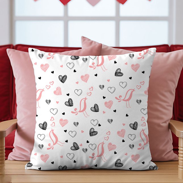 Coussin à coeurs dessinés à la main Cadeau d'amour (Hand Drawn Hearts Pillow Romantic Love Gift Design

)