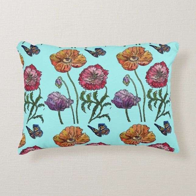 Coussin à coquelicot bleu pâle (Devant)