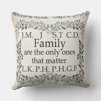 Coussin A cozy farmhouse-style family name chart cushion