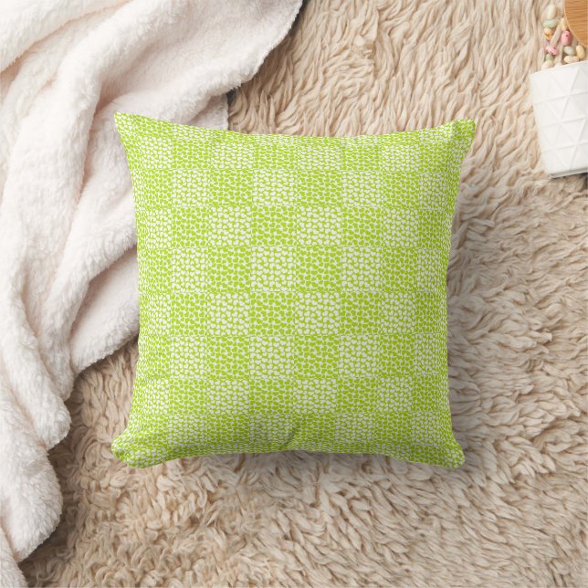 Coussin à damiers Amour en Lime Vert et Blanc (Couverture)