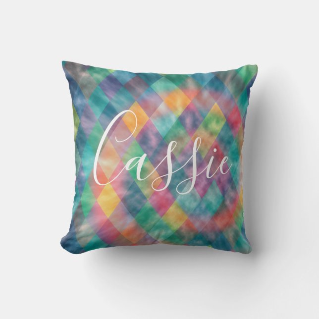 Coussin à damiers Arlequin Pale Arc-en-ciel (Recto)