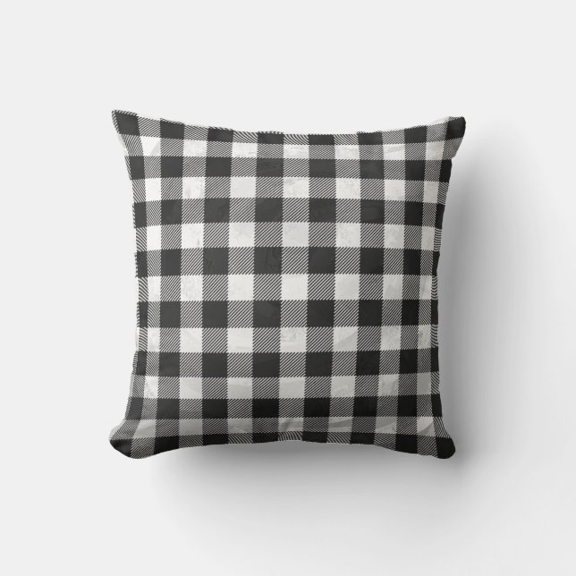Coussin à damiers Buffalo Plaid Noir Et Blanc (Recto)