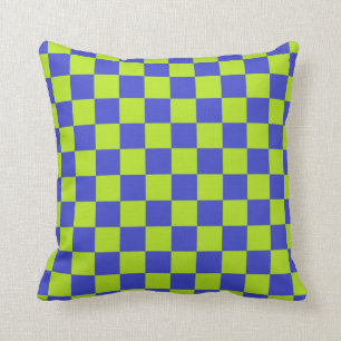 Coussin à damiers citron vert et bleu