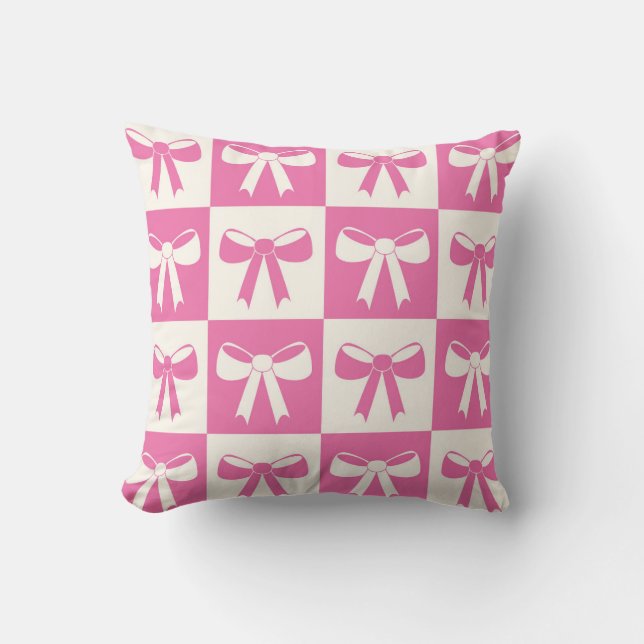 Coussin à damiers Coquette Girly Pink Bows Nursery (Recto)