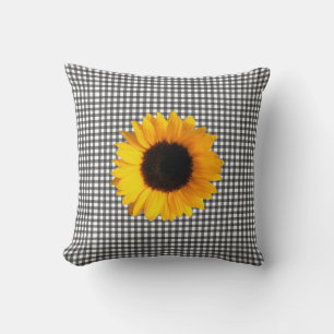 Coussin À damiers et tournesol noirs et blancs