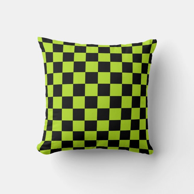 Coussin À damiers Lime vert et noir (Recto)
