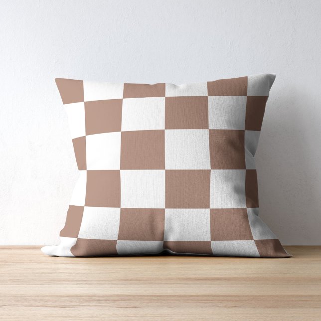 Coussin à damiers Motif en Blanc et Mocha Mousse (Créateur téléchargé)