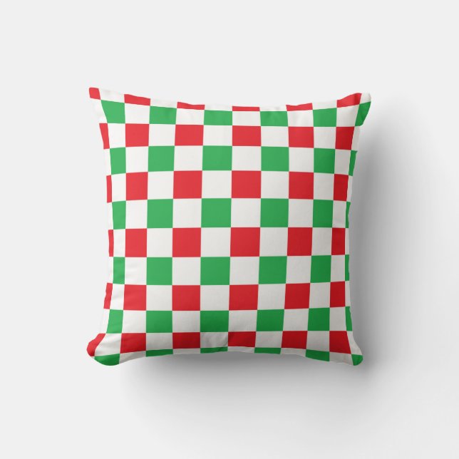 Coussin à damiers Noël rouge et vert (Recto)