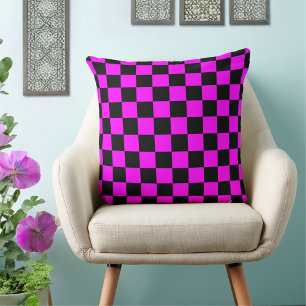 Coussin À damiers noir Fuchsia 80s