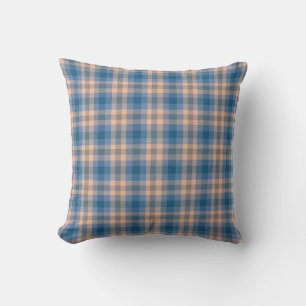 Coussin à damiers Plaid Beige Bleu Gris Et Pêche