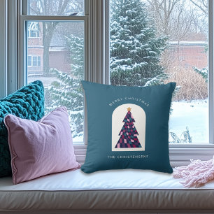 Coussin À damiers sapin de Noël personnalisé