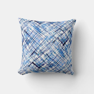 Coussin à damiers, tartan, plaid, classique, bleu, blanc