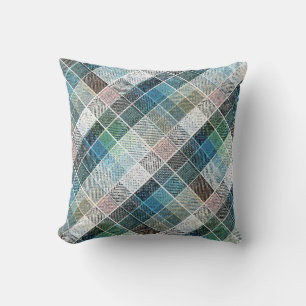 Coussin à damiers, tartan, plaid, classique, bleu, blanc