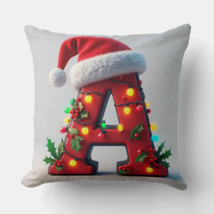 Coussin A festif décoratif Noël lettre rouge A