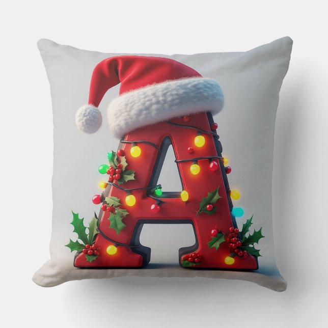 Coussin A festif décoratif Noël lettre rouge A (Recto)