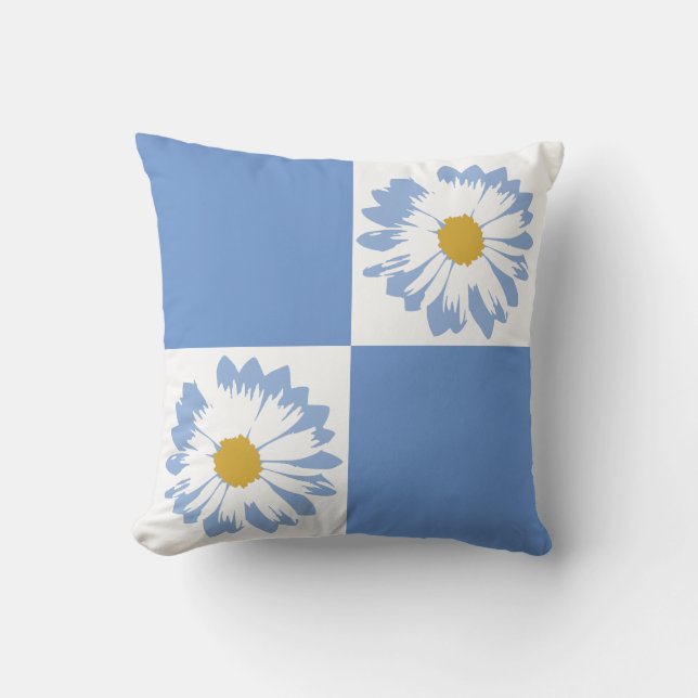 coussin à fleurs À damiers bleu et blanc (Recto)