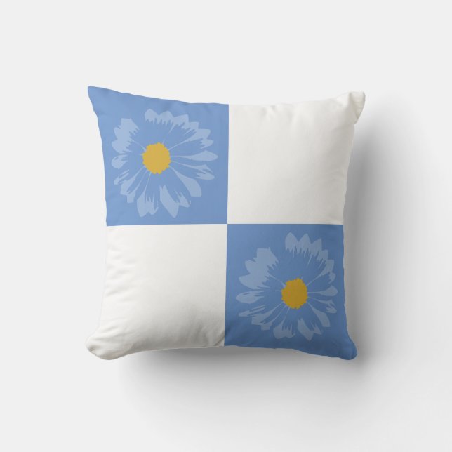 coussin à fleurs À damiers bleu et blanc (Recto)