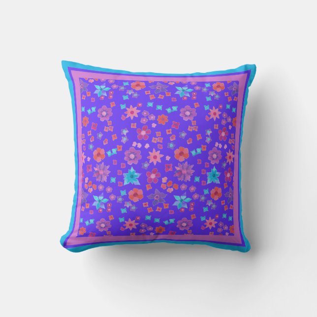 Coussin à jet à fleurs bleu ou à rayures (Recto)