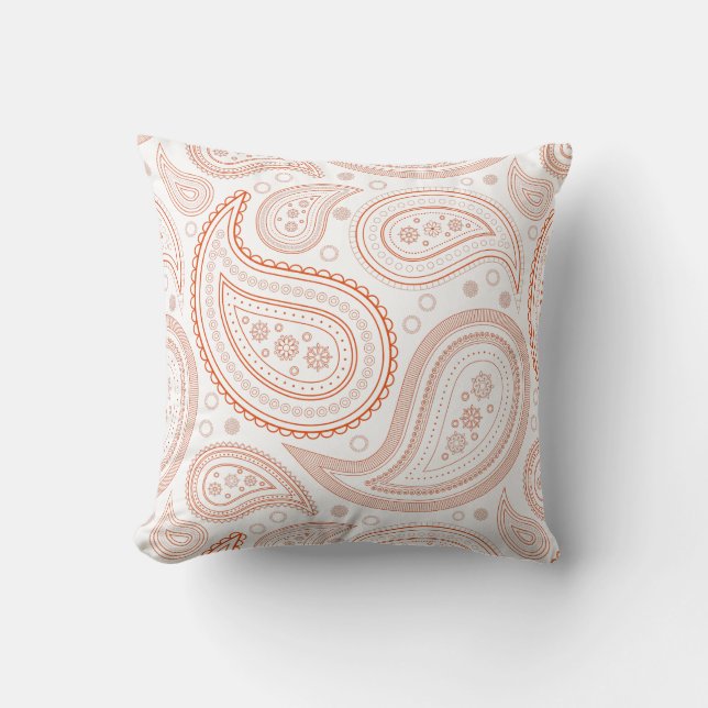 Coussin à jeter à motif paisley orange vif sur fon (Recto)