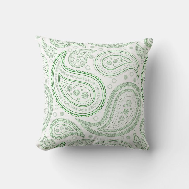 Coussin à jeter vert Paisley sur fond blanc (Recto)