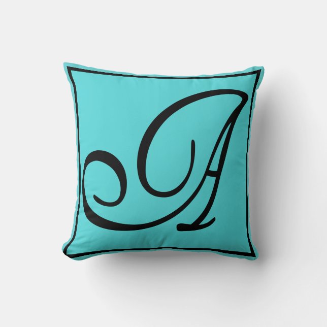 Coussin A - La lettre A sur fond aqua (Recto)