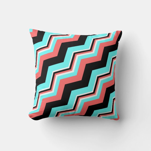 Coussin à la mode ; Chevron noir, blanc, de corail (Recto)