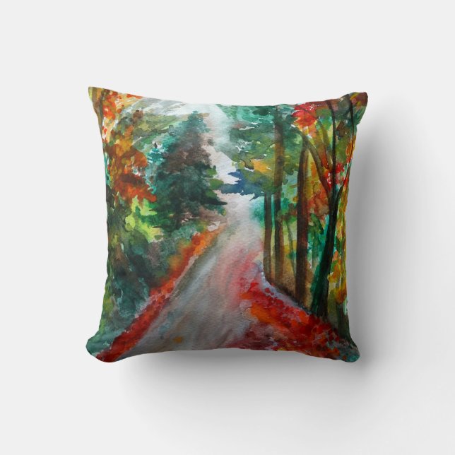 Coussin à lancer Automne Paysage Aquarelle (Recto)