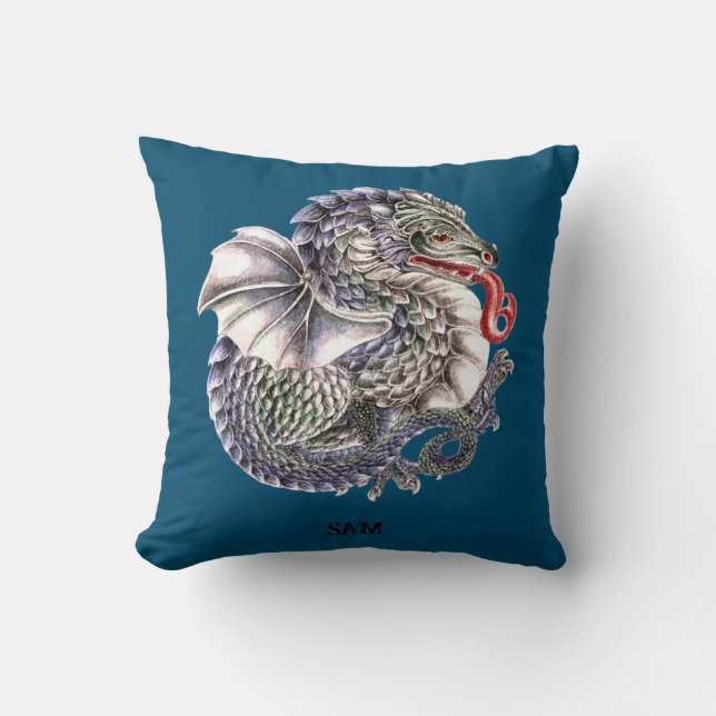 Coussin à lancer de dragon bleu (Recto)