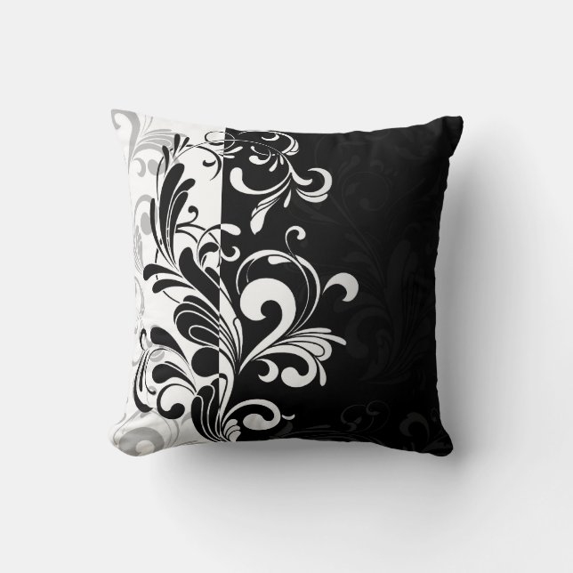 Coussin à lancer noir et blanc contemporain (Recto)