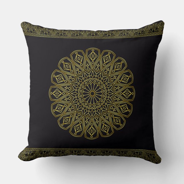 Coussin à lancer noir et or Arabesque (deux taille (Recto)