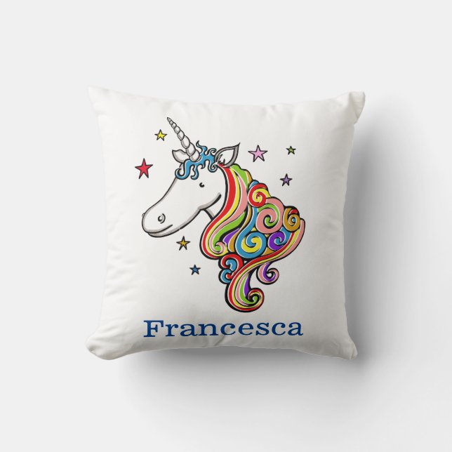 Coussin à licorne arc-en-ciel personnalisé (Recto)