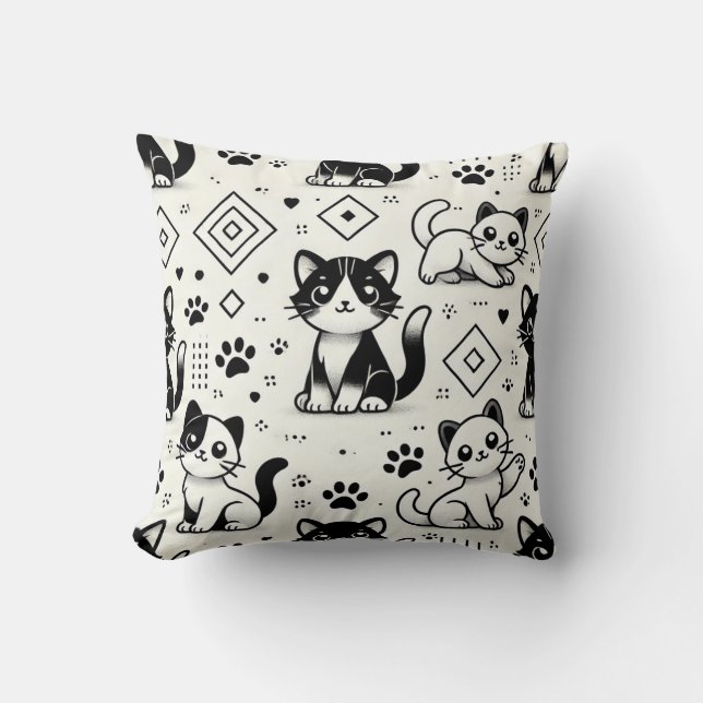  Coussin à motif de chat noir et blanc (Recto)