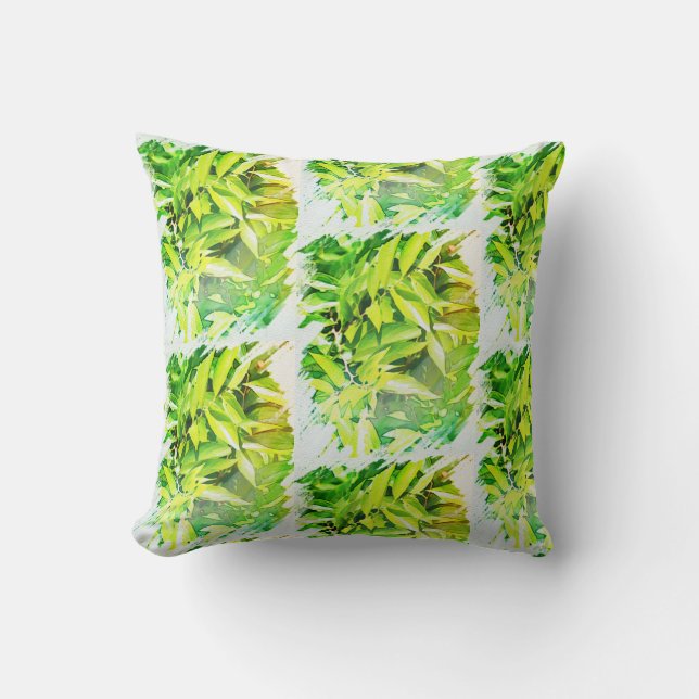 Coussin à motif d'orange citron et feuilles vertes (Recto)