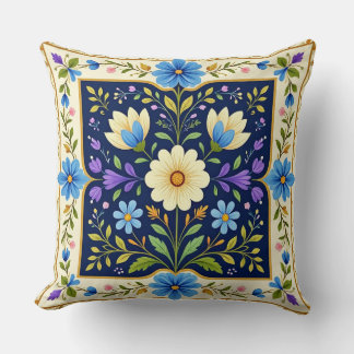 Coussin à motif floral moderne bordé.