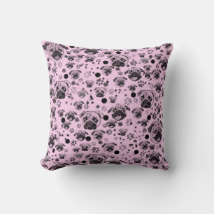 Coussin à motif Pug rose