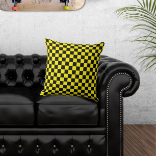 Coussin à motifs à carreaux noir et jaune
