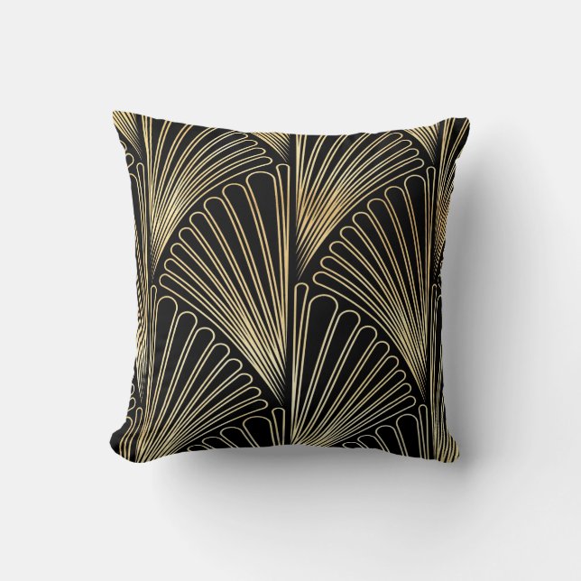 Coussin à motifs Art déco (noir et or) (Recto)