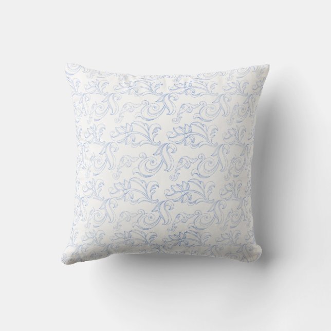 Coussin à motifs floraux bleu et blanc (Verso)