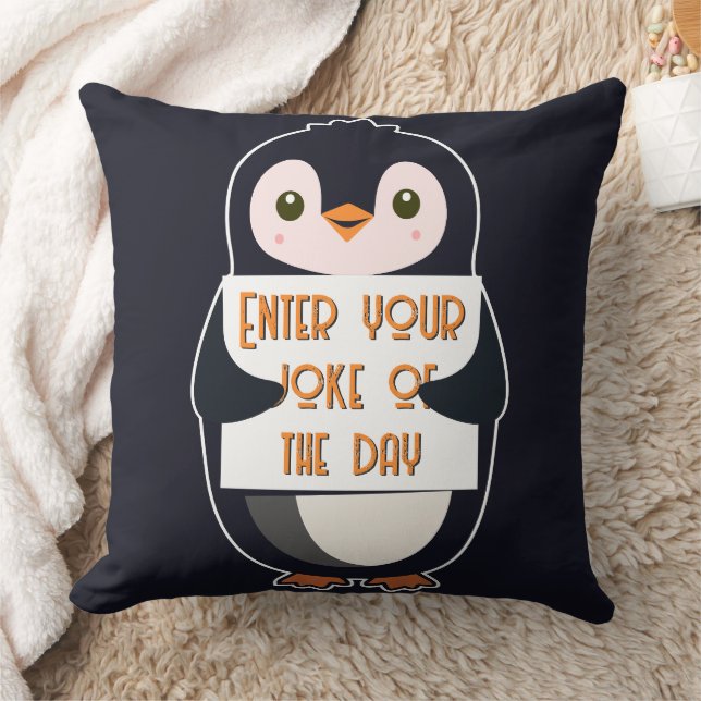 Coussin A penguin holding a sign with custom text (Couverture)