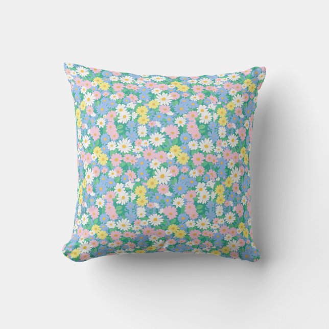 Coussin  A seamless pattern of colorful daisies in pastel  (Recto)