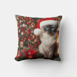 Coussin A Siamese cat with Santa hat