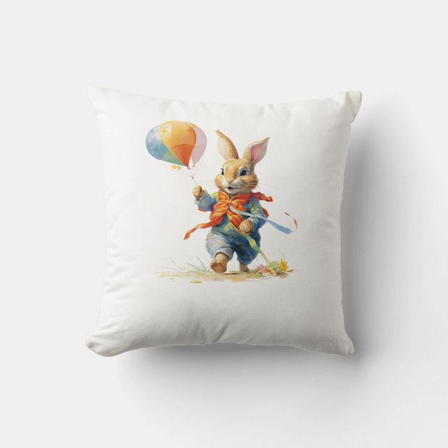 Coussin A SWEET RABBIT WITH BALLOONS Throw Pillow (Recto)
