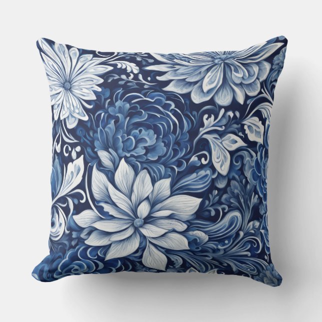 coussin à tapisserie à pétale indigo (Recto)
