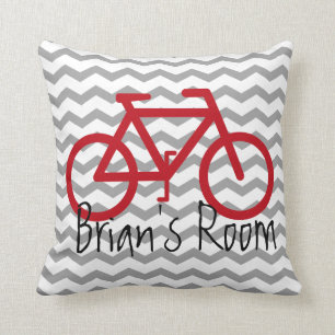 Coussin à thème vélo sur Chevron Rouge et gris