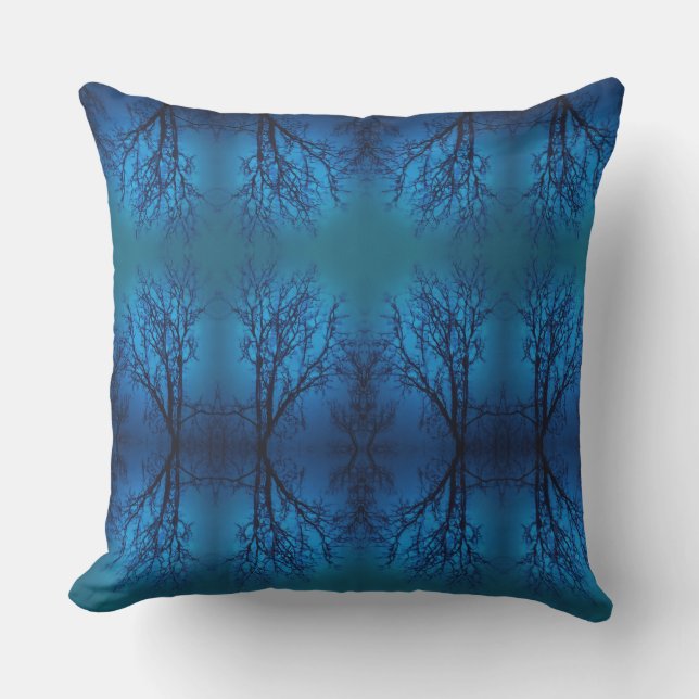Coussin À travers le verre, Forêt Bleue Arbre de pleurs Ab (Recto)